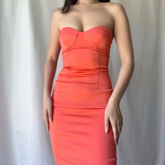 Meshki Strapless Midi Dress in Coral - Picture 5 of 5